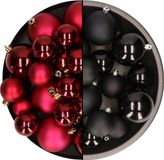 Decoris Kaemingk B.V. Kerstversiering kunststof kerstballen kleuren mix zwart/donkerrood 4-6-8 cm pakket van 68x stuks