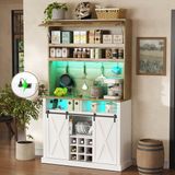 MODFU - Keukenkast - LED, Stopcontact, Haken En Wijnrek - MDF - Naturel/Wit