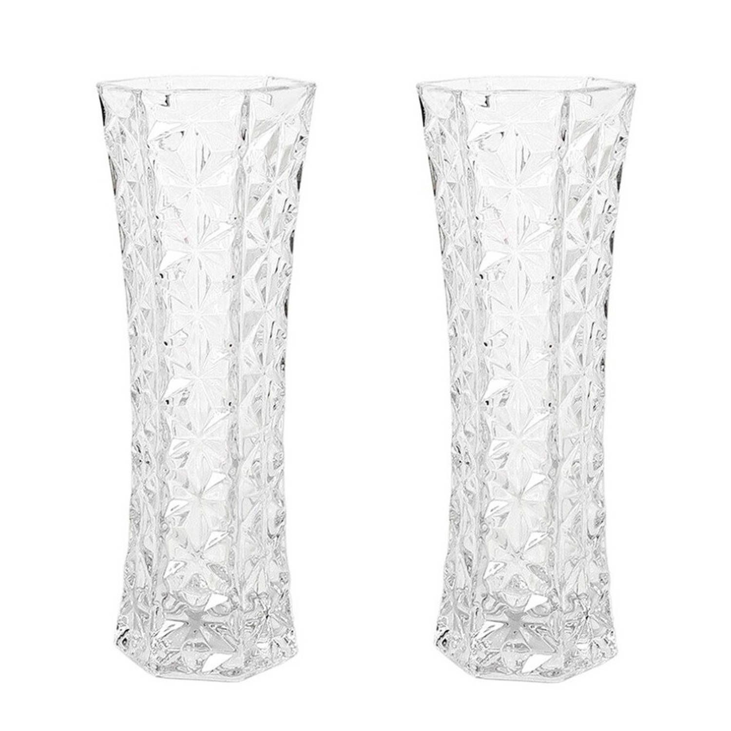 Gerim Set van 2x bloemenvazen ornament glas 29 x 11 cm - Transparant