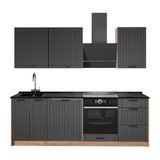 Vicco Complete keukeneenheid Fame-Line, Donkergrijs/Goudkleurig Eiken, 230 cm, WB Antraciet