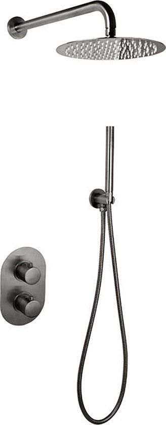 Sani Royal Inbouw Regendouche Doucheset Gun Metal 25 cm - Geborsteld Messing