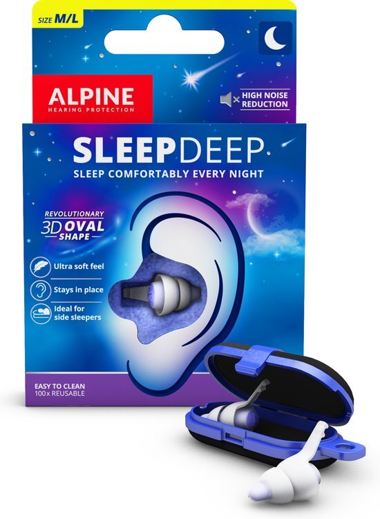 Alpine Hearing protection Alpine SleepDeep - oordoppen voor slapen- comfortabel en hoge demping - Medium size - past meeste gehoorgangen behalve extra small