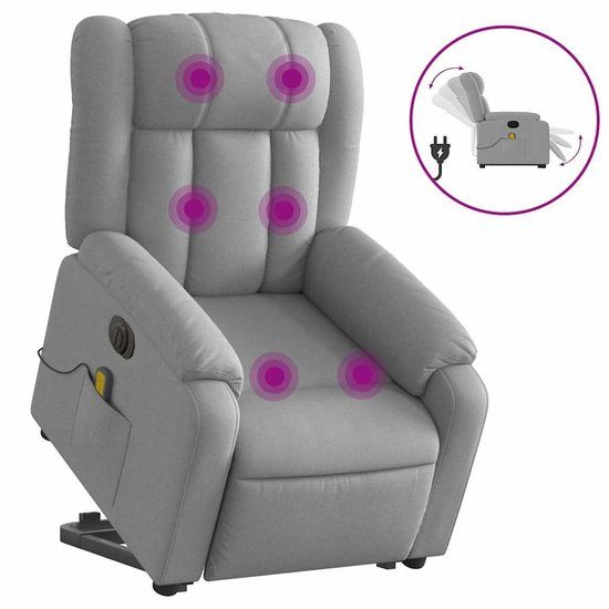 vidaXL Sta-op-massagestoel elektrisch verstelbaar stof lichtgrijs