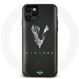 Maniacase Hoesje voor Iphone 12 Vikings Series Seizoen 6 logo V Zwaard Grijs Zwarte Achtergrond