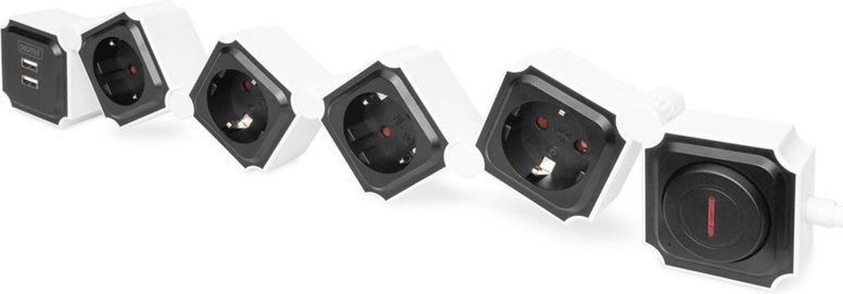 Digitus DA-70620 - Stekkerdoos - Zwart/Wit - 1.6m Kabel - 2x USB