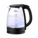 Midea MK-17G02A2 Elektrische waterkoker, 1,7 l, glazen waterkoker, BPA-vrij, met blauw led-display, 2200 W, snel koken, afneembaar filter, kabel om te verzamelen, automatische uitschakeling