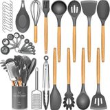 Set d'ustensiles de cuisine - 34 pièces - Gris/Bois