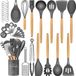 Set d'ustensiles de cuisine - 34 pièces - Gris/Bois