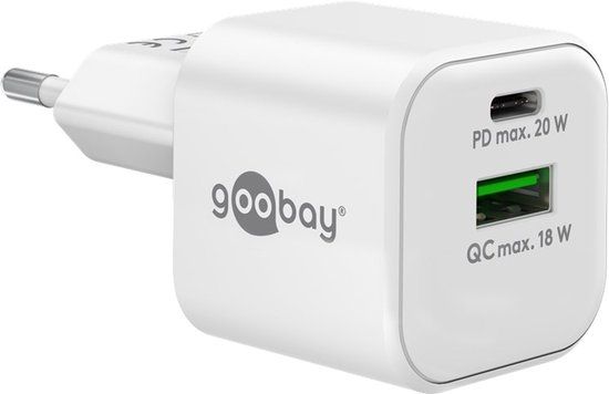 Goobay USB Thuislader Voedingsadapter 20W - USB-A en USB-C - PD - GaN - Pro - Wit