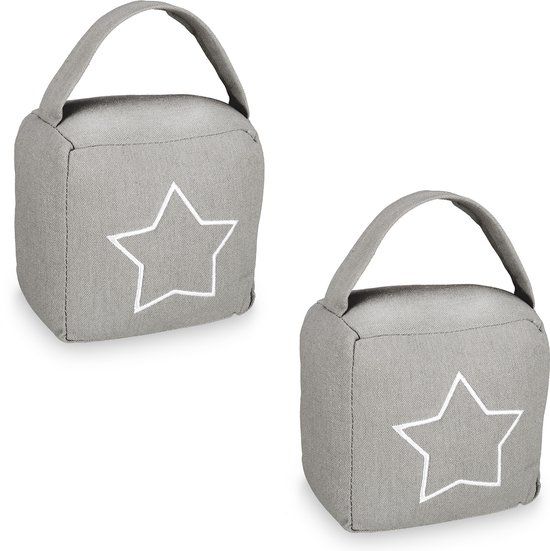 Merkloos Relaxdays deurstopper - set van 2 - ster - stof - zand - 13 x 13 x 8,5 cm - grijs-wit
