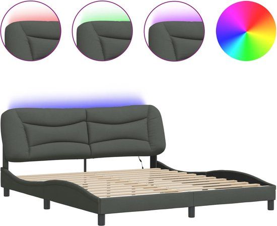 vidaXL Bedframe met LED - Stof - Donkergrijs - 180x200 cm