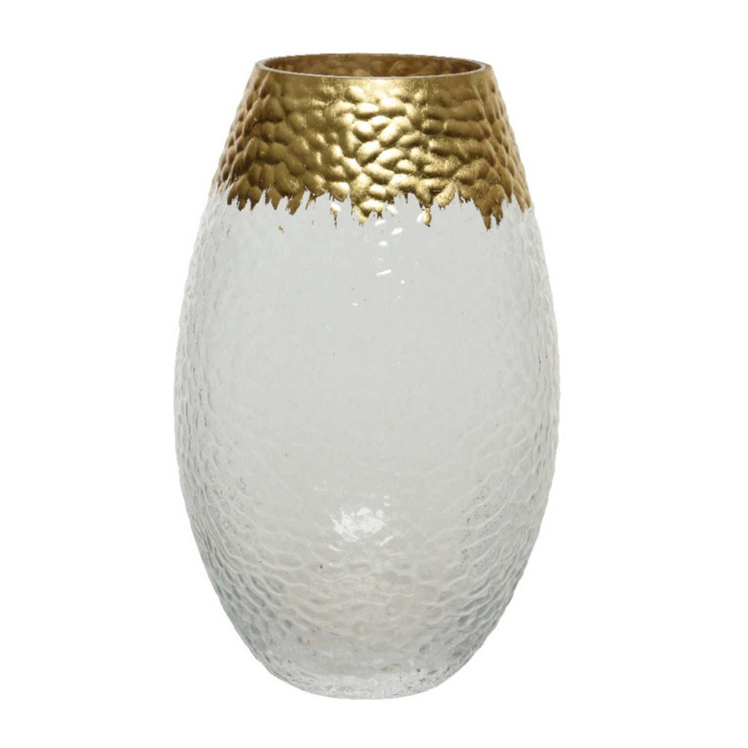 Decoris Bloemen vaas transparant/goud glas 20 cm