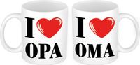 Bellatio Decorations I love Opa en Oma mok - Cadeautje/ cadeau beker set voor Opa en Oma