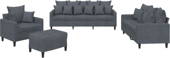 vidaXL 4-delige Loungeset met kussens fluweel donkergrijs