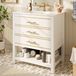 REDOM - Meuble de salle de bain avec lavabo en céramique - Autoportant avec 2 tiroirs et compartiment ouvert - Moderne - MDF - Blanc Or - 76 cm