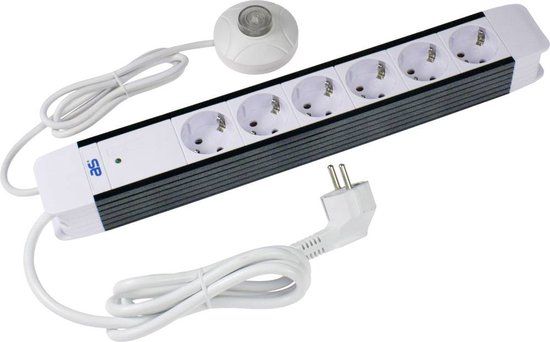AS Schwabe Stekkerdoos met schakelaar - Wit, Zwart - 6 stopcontacten