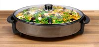 alpina Hapjespan - Partypan met Deksel en Thermostaat - Antiaanbaklaag voor Bakken en Warmhouden - 1500W Elektrisch Hapjespan met Glazen Deksel - Cooltouch Handvatten - Ø40cm