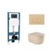 QeramiQ Dely Swirl Toiletset - inbouwreservoir Qeramiq Flush - 35mm zitting - kunststof beige bedieningsplaat - rechthoekige knoppen - beige SW1026259/SW1448813/SW1000771/SW1102366