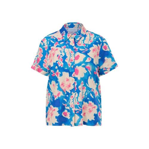 comma casual identity gebloemde blouse blauw/ zand