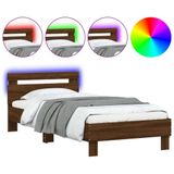 vidaXL Bedframe met hoofdbord en LED, bruin eiken, 90x200 cm