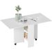 Table à manger escamotable pour 6 personnes, bureau rétractable avec 2 plateaux et roues freinées, idéal salon/bureau, design compact 140x75x74cm, blanc