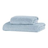 Set van 2 handdoeken voor badkamer en gasten, van katoenen badstof, 450 g/m², 110 x 60 cm + 60 x 40 cm, zacht, gemaakt in Italië, effen hemelsblauw