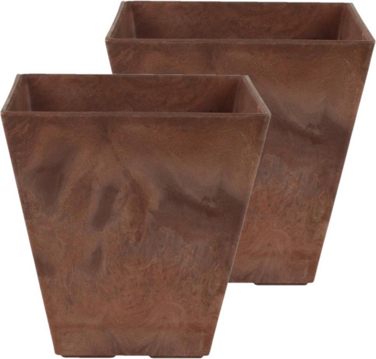 Steege Set van 2x bloempot/plantenpot gerecycled kunststof/steenpoeder terra bruin dia 20 cm en H20 cm - Binnen en buiten gebruik