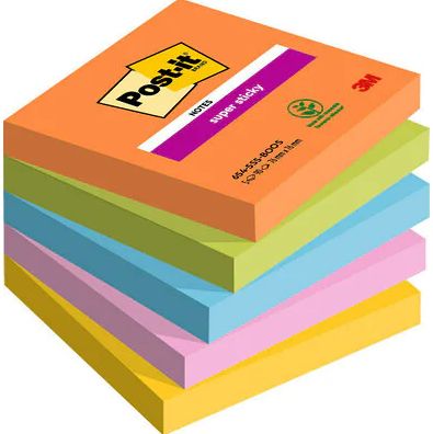Post-it Super Sticky Notes - Square - Assorted Colors - 76x76mm - 5 Pack