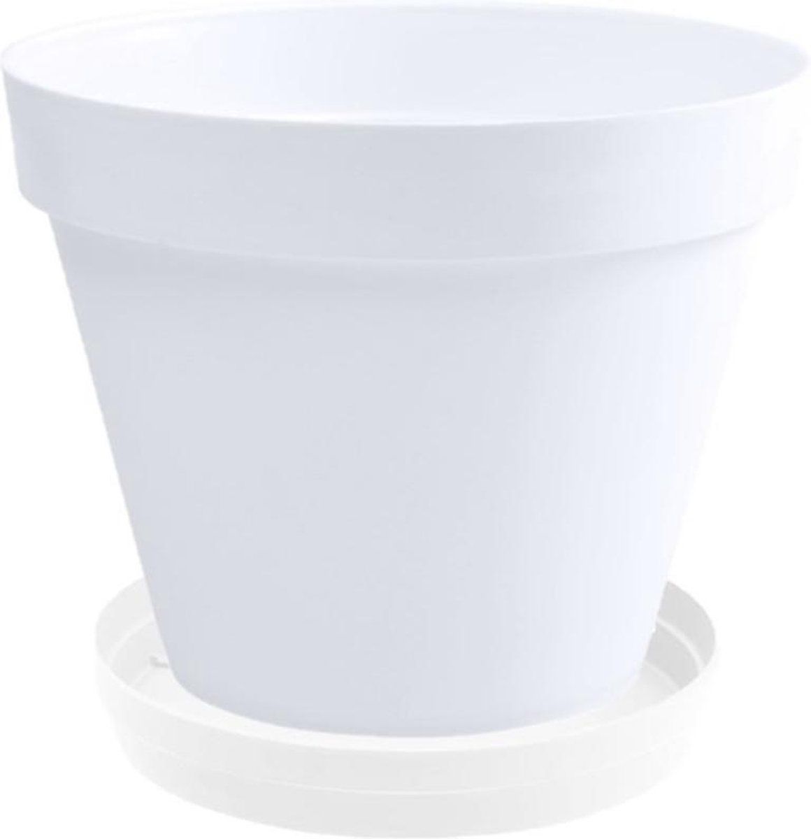 EDA Bloempot Toscane kunststof wit D30 x H26 cm inclusief onderschaal - Bloempotten/plantenpotten set