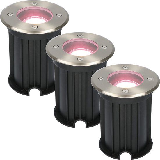 HOFTRONIC 3x Hoftronic Smart Maisy LED Grondspot - RVS - RGBWW - WiFi - GU10 - Dimbaar - Buiten