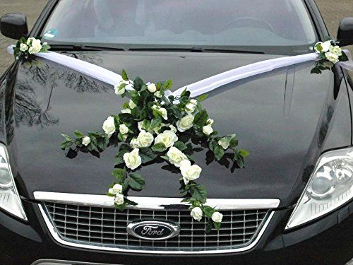 Autoversiering kant boeket auto sieraden bruidspaar roos decoratie bruiloft auto (wit)