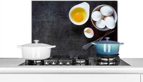 KitchenYeah Spatscherm keuken 70x50 cm - Kookplaat achterwand Eieren - Bruine suiker - Koken - Muurbeschermer - Spatwand fornuis - Hoogwaardig aluminium