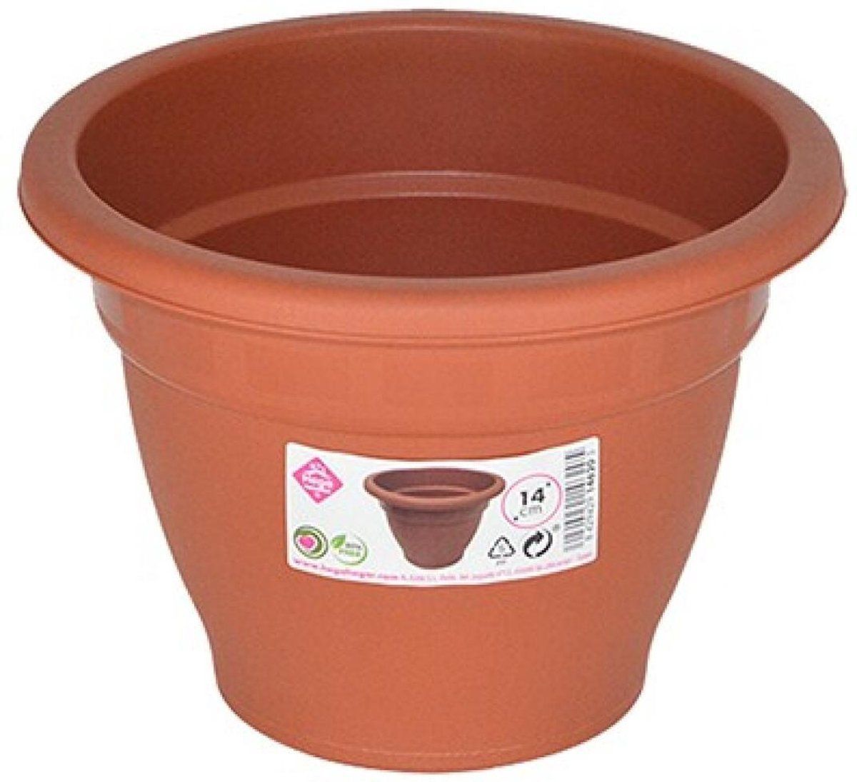 Hega hogar Set van 4x ronde plantenpotten - 14 cm - Terra cotta kleur - Kunststof