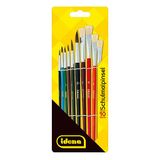 Idena 60103 - Schoolborstelset, set van 10 met 6 ronde borstels en 4 borstelharen, gelakt