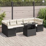 vidaXL Tuinbank Set 8-delig Zwart Polyrotan