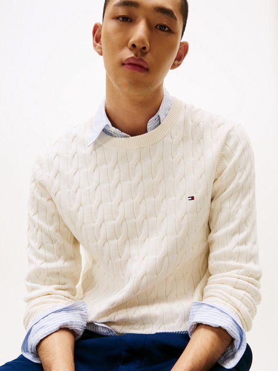 Tommy Hilfiger Classic Cotton Cable Crew Sweater Heren - Maat L