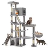 Feandrea Arbre à chat pour plusieurs chats, avec 6 places de repos et planche griffoir | Grand arbre à chat, 105 x 45 x 188,2 cm, gris pigeon, collection CLAWFY PCT016G101