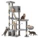 Feandrea Arbre à chat pour plusieurs chats, avec 6 places de repos et planche griffoir | Grand arbre à chat, 105 x 45 x 188,2 cm, gris pigeon, collection CLAWFY PCT016G101