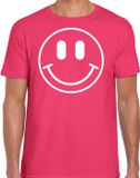 Bellatio Decorations Verkleed shirt heren - Smile / Emoticon - roze - carnaval - foute party - feestkleding L