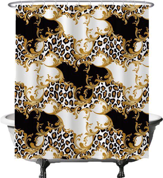 Ulticool Douchegordijn Panter Luipaard Chique - 180x200cm - Goud Zwart Wit