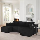 STILVORA Modulaire Hoekbank Voor 3 Personen Met Verplaatsbare Ottomans, Bekerhouders, Zijvakken En Kussens, Zwart