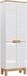 Meuble de salle de bain, hauteur 60 cm, blanc, brillant, avec montant de porte en chêne, 4 portes, autoportant, spacieux