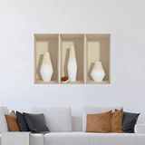 3D-muursticker, zelfklevend, 3D-effect, wit, houten vazen, muursticker, slaapkamer, volwassenen, muursticker, 3D-decoratie, woonkamer, muursticker, trompe, oog, 60 x 90 cm