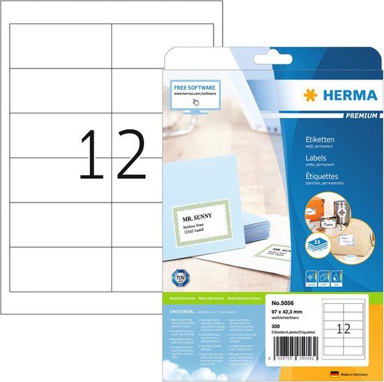 Herma Etiketten 5056 Premium Wit 96.5x42.3mm 300 stuks | 32 stuks