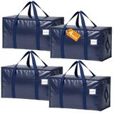 Velway 4 stuks 95 liter opbergtassen, heavy-duty kerstmagazijnen, blauw, verhuisdozen, groot, opvouwbaar, met ritssluiting, waterdichte opbergtas voor verhuizing, beddengoed, kleding, opslag