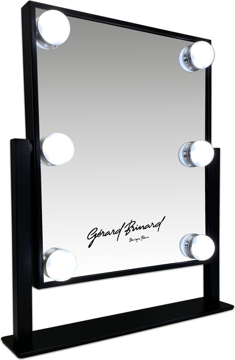 Gerard Brinard Metalen Hollywood make-up spiegel zwart klein LED 6 bulbs batterij en USB - stroom