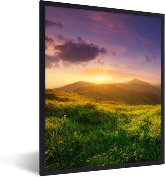 Fotolijst incl. Poster - Bergen - Zon - Natuur - 60x80 cm - Blauw - Kunststof - Rechthoek