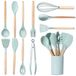 Set de cuisine en silicone de 12 pièces avec manche en bois - Résistant à la chaleur et antiadhésif
