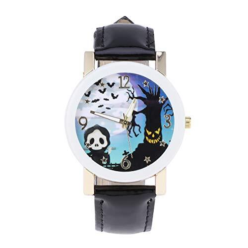 VILLCASE Polshorloge-Dames Modieus Kwarts Horloge Ghost Festival Activiteiten Polshorloge Witte Cirkel Glas Vrije Tijd Dames Horloge Halloween Thema Horloge Zwart