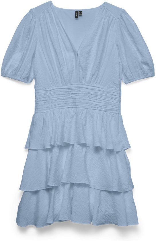 Vero Moda Jurk Vmlise 2/4 V-neck Short Dress Wvn E 10341663 Cashmere Blue Dames Maat - M